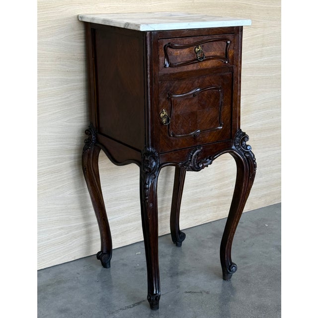Antique French Mahogany Nightstands with Marble Tops, 1900s, Set of 2 For Sale - Image 4 of 12