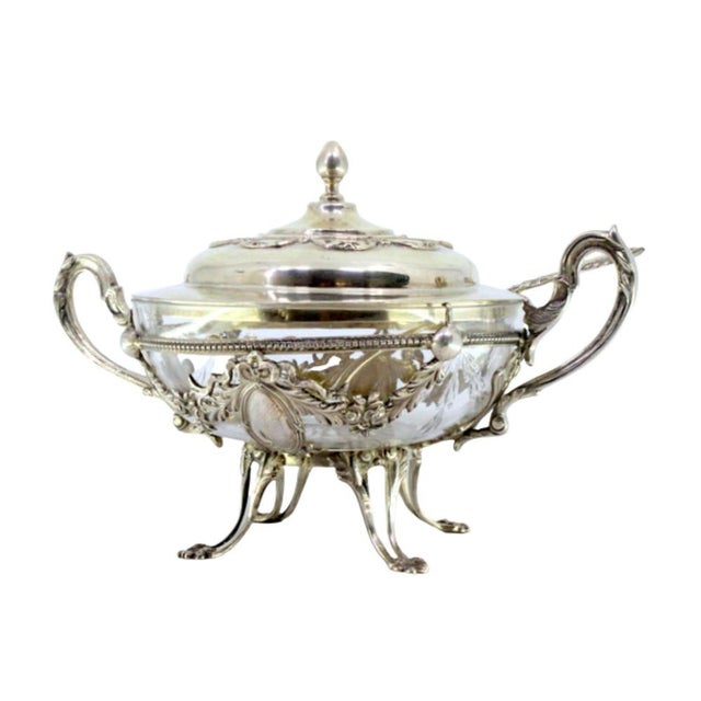 Silver Compote Dish with Embossed Glass Core For Sale - Image 9 of 9