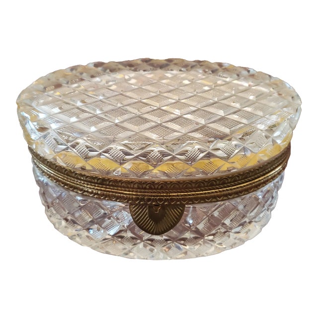 1940s Antique Attributed Baccarat Large Crystal Jewelry Box Casket For Sale