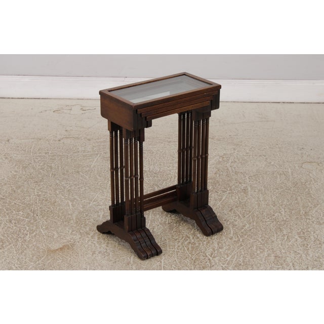 1960s Vintage Brandt Set of 4 Glass Top Mahogany Nesting Tables For Sale - Image 5 of 15