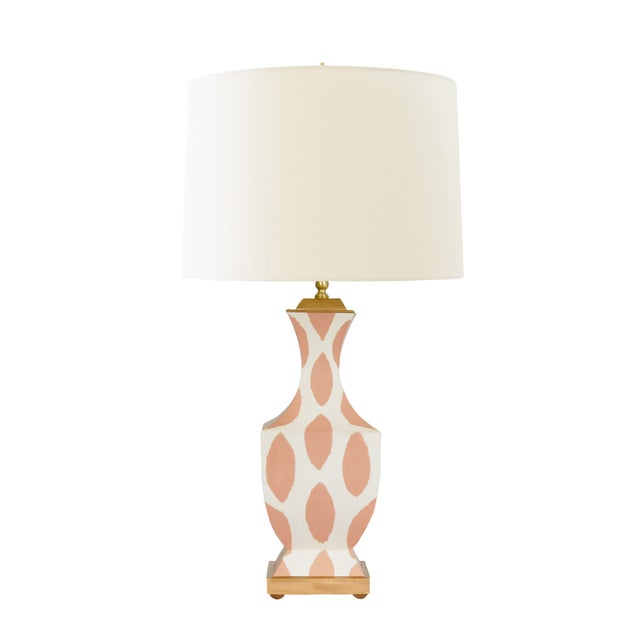 New special order item. Not vintage. Beautiful metal tole table lamp featuring an intricate coral ikat pattern, hand-...