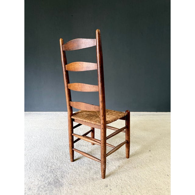 Rustic High Ladder Back Oak and Rush Dining Chairs, Belgium, 1950s, Set of 6 For Sale - Image 15 of 18