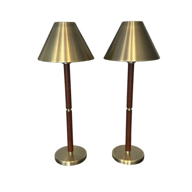 Ralph Lauren Brass & Brown Leather Campaign Lamps — Pair For Sale In Miami - Image 6 of 6