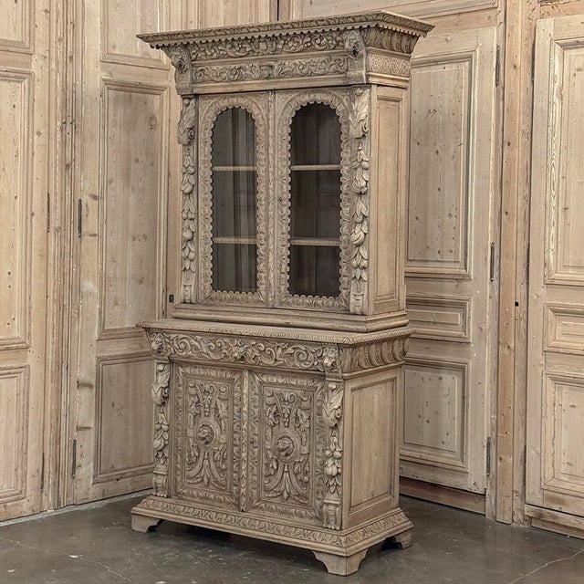 Renaissance 19th Century French Renaissance Revival Carved Bookcase in Stripped Oak For Sale - Image 3 of 18