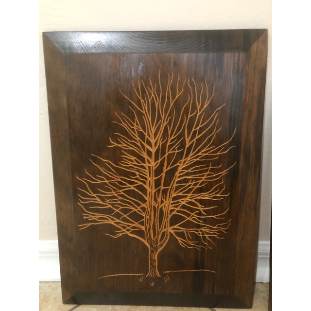 Vintage Boho Rustic Wooden Art Co, Inc. Carved “Trees” Tree of Life Wall Art - Set of 3 For Sale In West Palm - Image 6 of 12