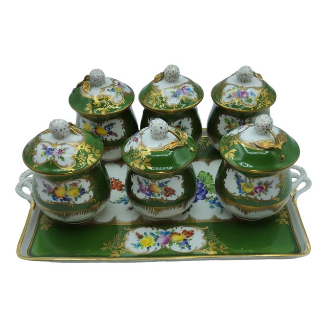 19th Century Porcelain Chocolate Cup Set with Tray, Set of 7 For Sale