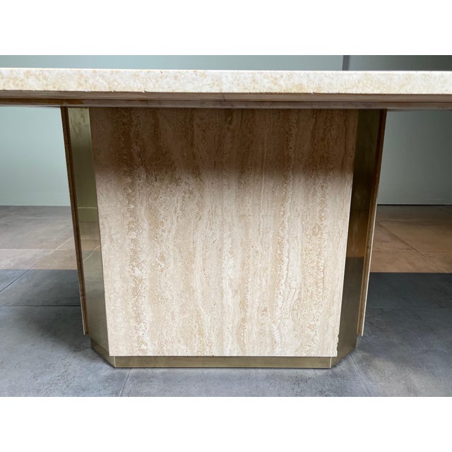 Travertine and Brass Dining Table. Work in French. Circa 1970 For Sale - Image 11 of 12