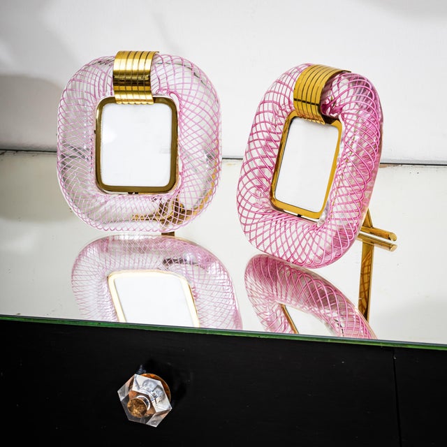 Mid-Century Modern Pair of Pink Murano Glass Table Frames, Italy, Probably Mid-20th Century For Sale - Image 3 of 9