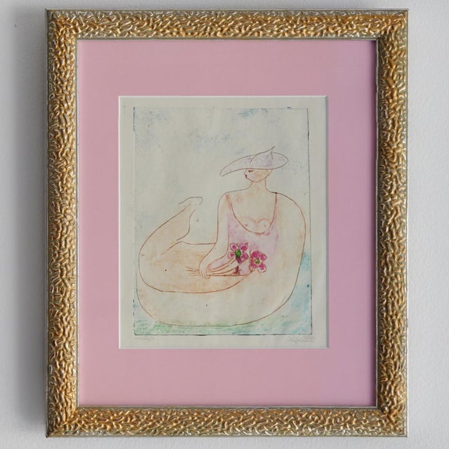 1983 Signed Avant-Garde Watercolor Pencil Nude Drawing Framed For Sale - Image 4 of 6