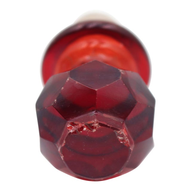 Vintage Faceted Red Glass Bottle Stopper For Sale