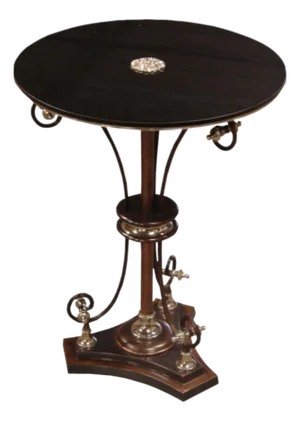 Late 19th Century Ornate Neoclassical Style Decorative Side Table With Dark Top and Metal Base