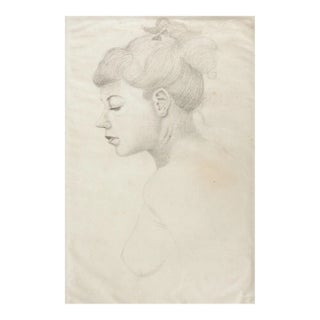 Vintage Mid Century Semi Nude Female Portrait Drawing For Sale