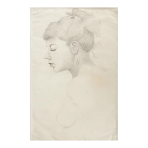 Vintage Mid Century Semi Nude Female Portrait Drawing
