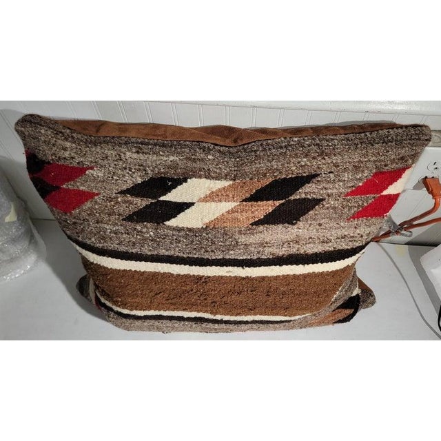 Wool weaving large bolster leather / suede backing. This big pillow is down & feather fill.