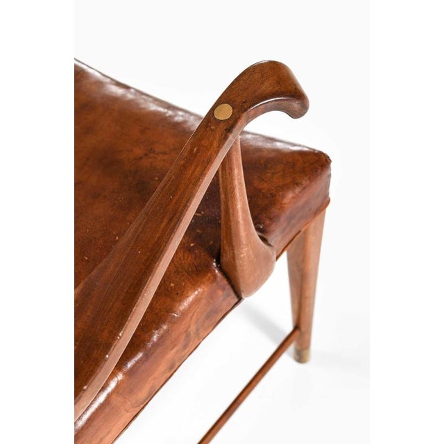Armchair in Brass, Leather and Mahogany attributed to Jens Brøtterup, 1950s For Sale - Image 3 of 11
