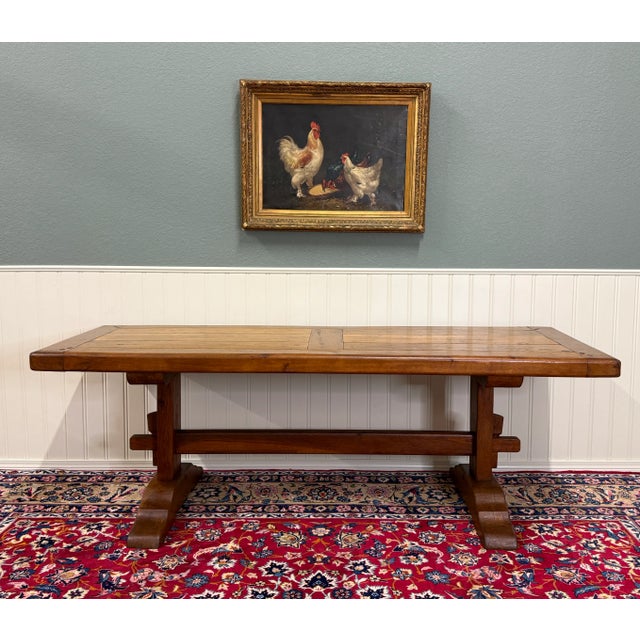 Late 19th Century Antique French Country Farm Dining Table Farmhouse Trestle Base Oak c.1900-1920s For Sale - Image 5 of 18