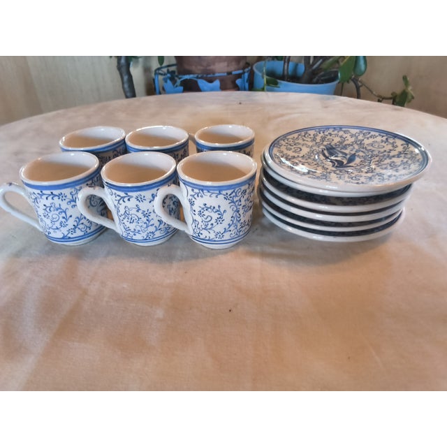Antique White Vintage Hand Made Blue and White Turkish Coffee /Espresso Cups - 12pcs For Sale - Image 8 of 8