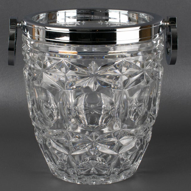 French silversmith Alois Straszak, for Argenterie Le Crabe, designed this stunning modernist Art Deco chrome and crystal...