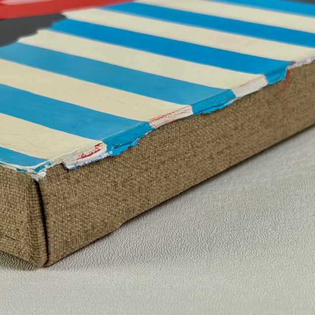 Bright Pink Vintage Modern Acrylic on Linen Abstract Painting With Bright Blues & Pinks For Sale - Image 8 of 9