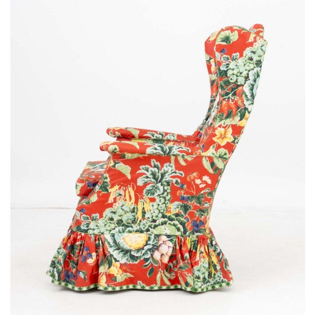 Textile Foliate Pattern Upholstered Wingback Armchair For Sale - Image 7 of 8