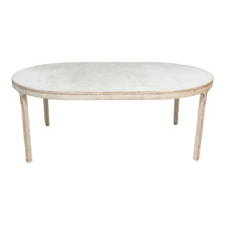 Swedish Gustavian Style 1890s Light Gray Painted Dining Table with Oval Top For Sale