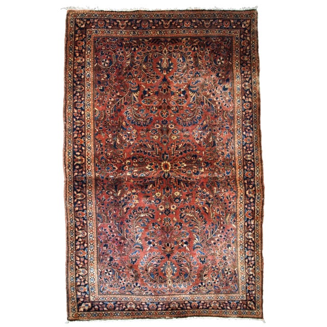 Red 1920s Handmade Antique Persian Sarouk Rug 3.5' X 5.3' For Sale - Image 8 of 8