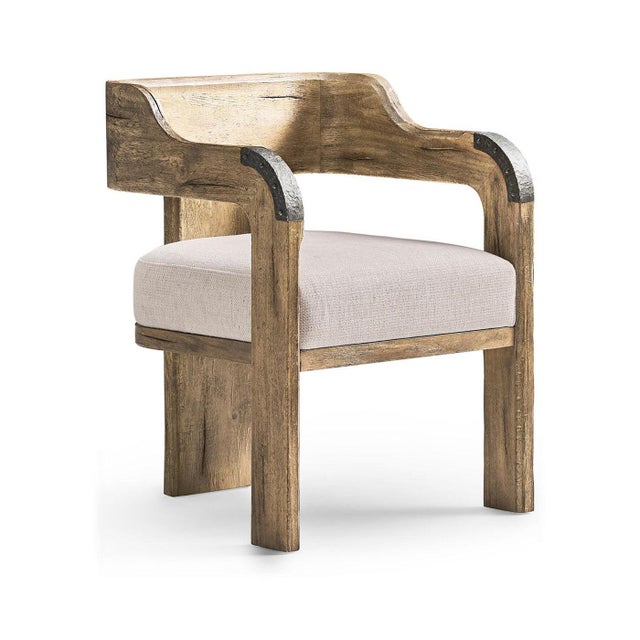 Contemporary Rustic Wood Armchair with Upholstered Seat For Sale In Greensboro - Image 6 of 12
