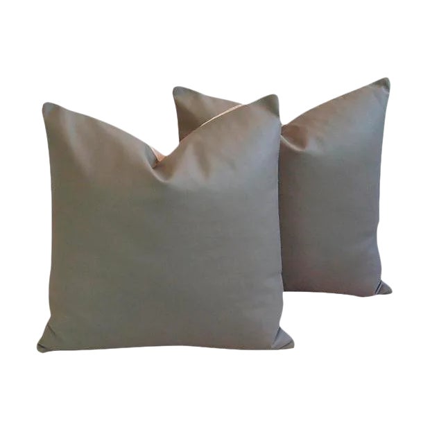 Gray Italian Dove/Slate Gray Genuine Leather Feather/Down Pillows 20" Square - A Pair For Sale - Image 8 of 9
