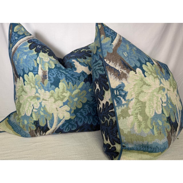 Transitional Cowtan & Tout "Richmond" in Blue/Green 22" Pillows-a Pair For Sale - Image 3 of 4