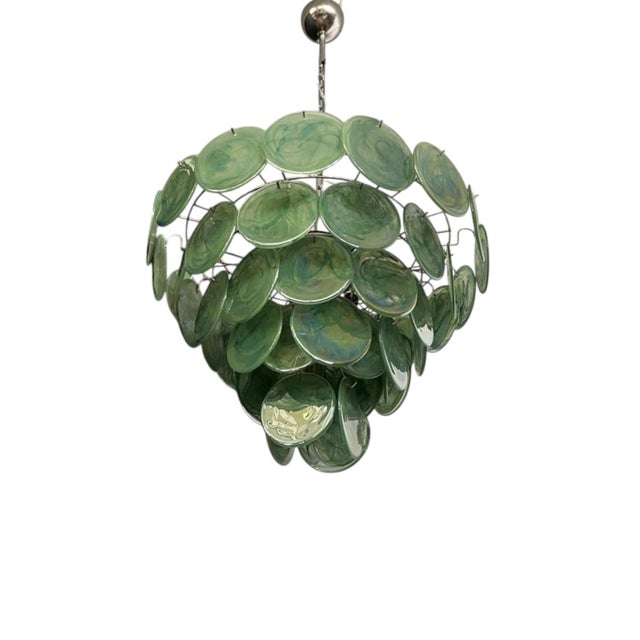 Italian Green Iridescent Glass Disc Pendant Light from Justfurnituress SRL For Sale - Image 12 of 14