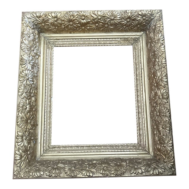Incredibly Ornate Antique Gold Gilt Picture Frame With a Wide Surround of Daisies For Sale