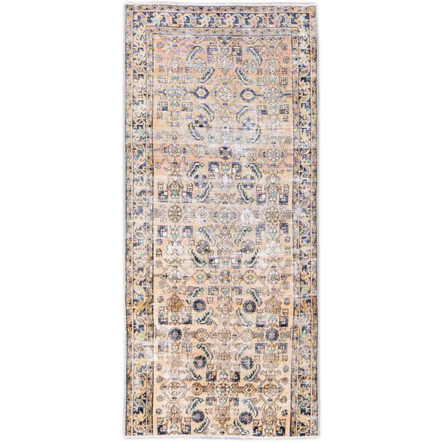 Textile 1960s Vintage Persian Distressed Handmade Allover Geometric Beige Wool Runner For Sale - Image 7 of 7