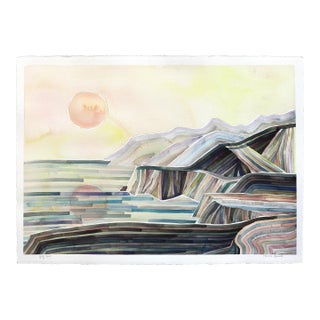 Big Sur - Abstract Muted Color Coastal Landscape Watercolor Painting Original Artwork by Heidi Lowell For Sale