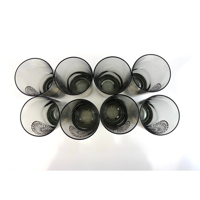 Mid 20th Century Hollywood Regency Gold Atomic Highball Glasses With Brass Carrier Barware Set - 8pcs For Sale - Image 13 of 14