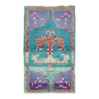 Vintage Zabihi Collection Turkish Anatolian Turquoise Rug - 2'10" x 4'8" For Sale