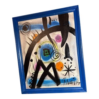 Vintage Peter Keil Colorful Miro Style Abstract Painting For Sale