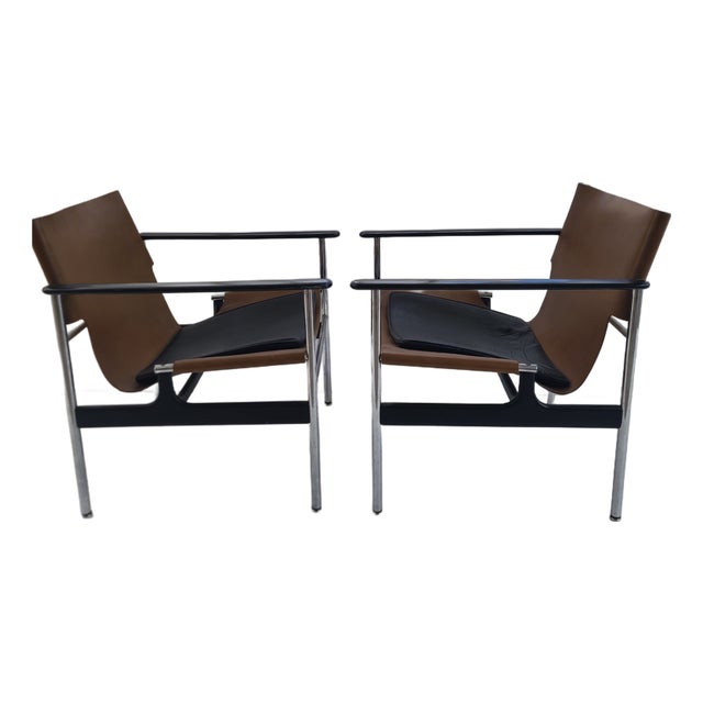 Charles Pollock Knoll Chrome Leather Armchairs a Pair For Sale