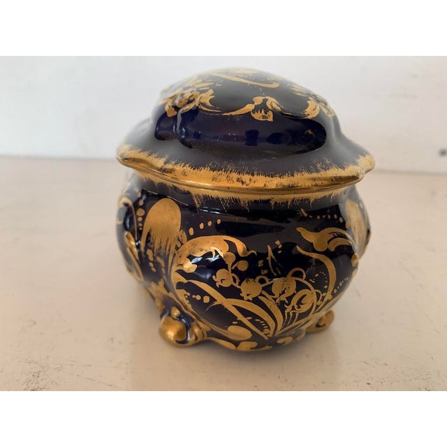 Blue Porcelain Box with Gilt Highlights, 1900s For Sale - Image 3 of 11