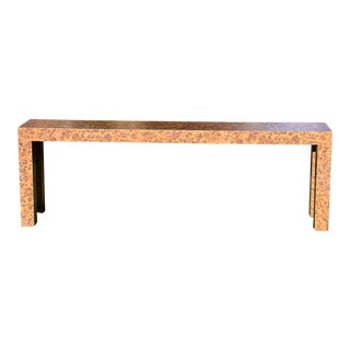 1970s Milo Baughman Style Burl Wood Laminate Parsons Console Table For Sale