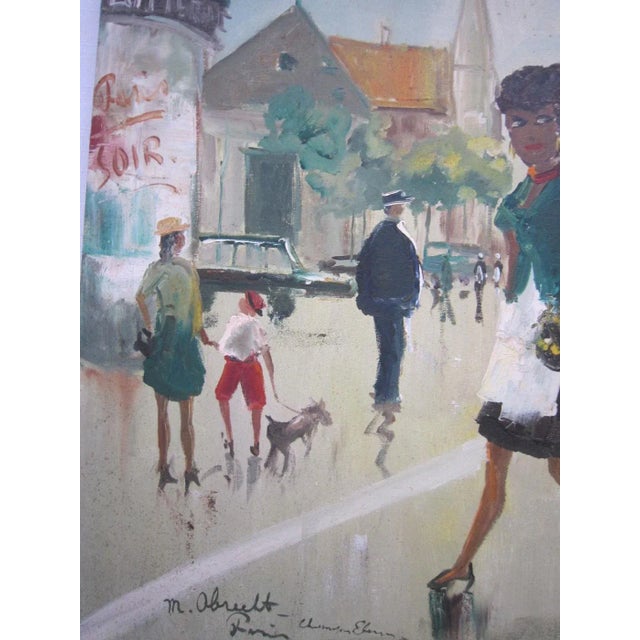 Wood 1950's French Painting Champs Elysees, M. Abrect For Sale - Image 7 of 8