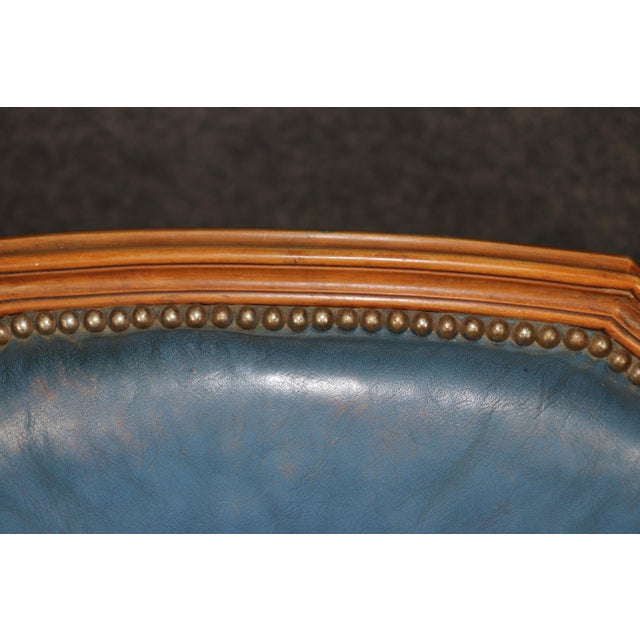 French Louis XV Style Walnut and Leather Set of 10 Dining Chairs C. 1940s For Sale - Image 9 of 15