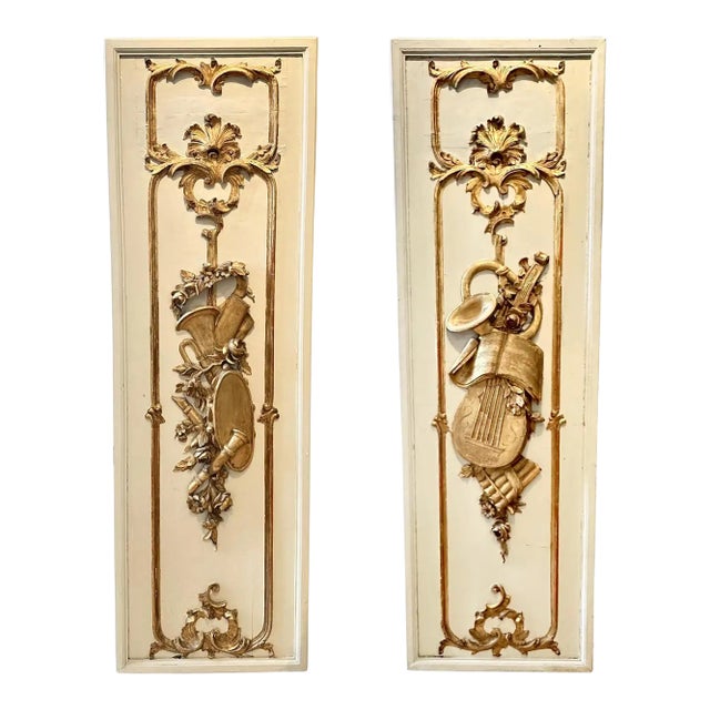 Pair of 18th Century French Parcel Gilt Trophy Panels For Sale