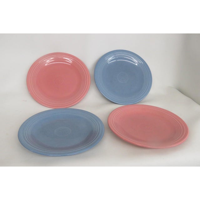 Fiesta Usa Homer Laughlin Set of 4 Dinner Plates 2 Pink 2 Blue Lead Free 4850b For Sale - Image 11 of 12