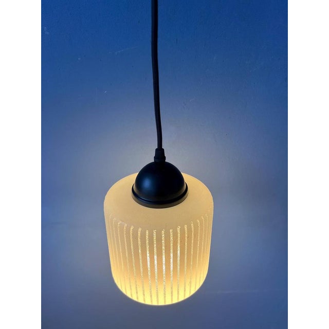 Mid-Century Round Striped Glass Pendant Lamp For Sale - Image 4 of 11