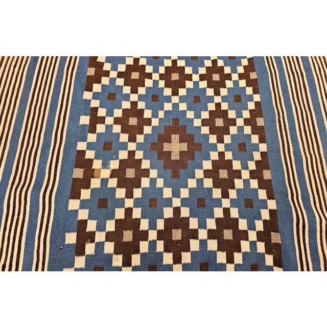 Vintage Mexican Saltillo Serape Kilim Rug, Flat-Woven Wool Blanket, Royal Blue, 2x4 For Sale - Image 9 of 14