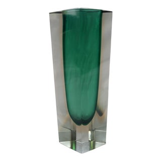 Mid-Century Modern Faceted Murano Sommerso Glass Rhombus Vase by Alessandro Mandruzzato, 1960s For Sale