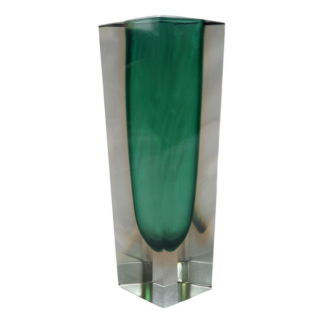 Mid-Century Modern Faceted Murano Sommerso Glass Rhombus Vase by Alessandro Mandruzzato, 1960s For Sale