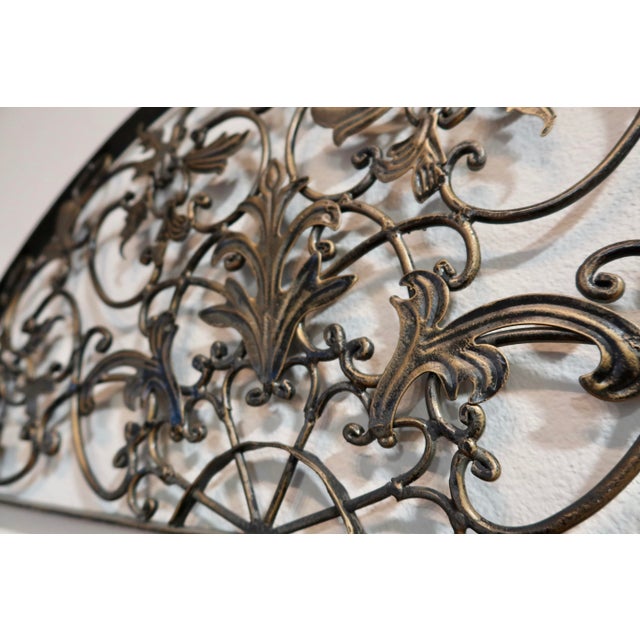 Rococo Wrought Iron Architectural Wall Grille, Demilune Overthrow, Rococo Revival Style For Sale - Image 3 of 6
