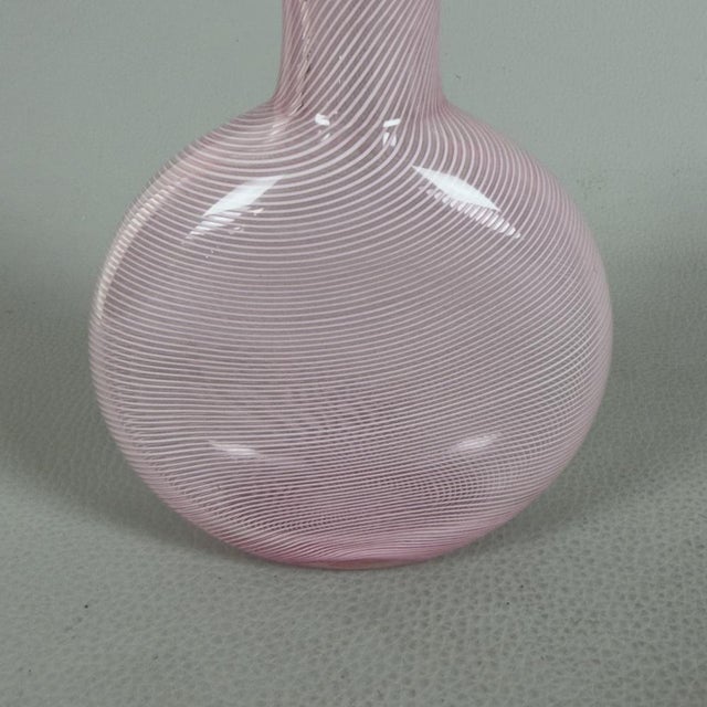 Pink Italian Modern Pink Murano Glass Vase in Half Filigree, 1970s For Sale - Image 8 of 11
