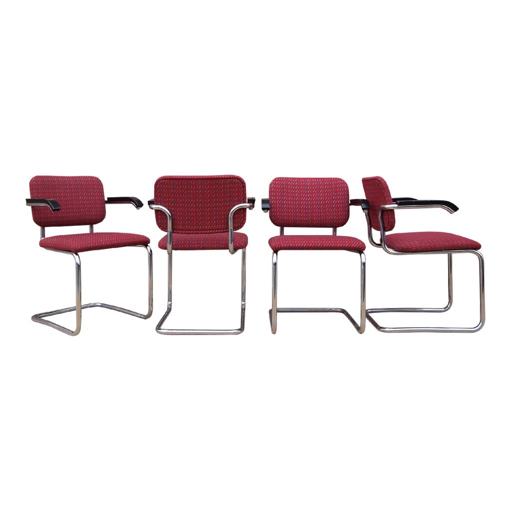 1980s Knoll Marcel Breuer Cesca Mid-Century Modern Red Checkered 